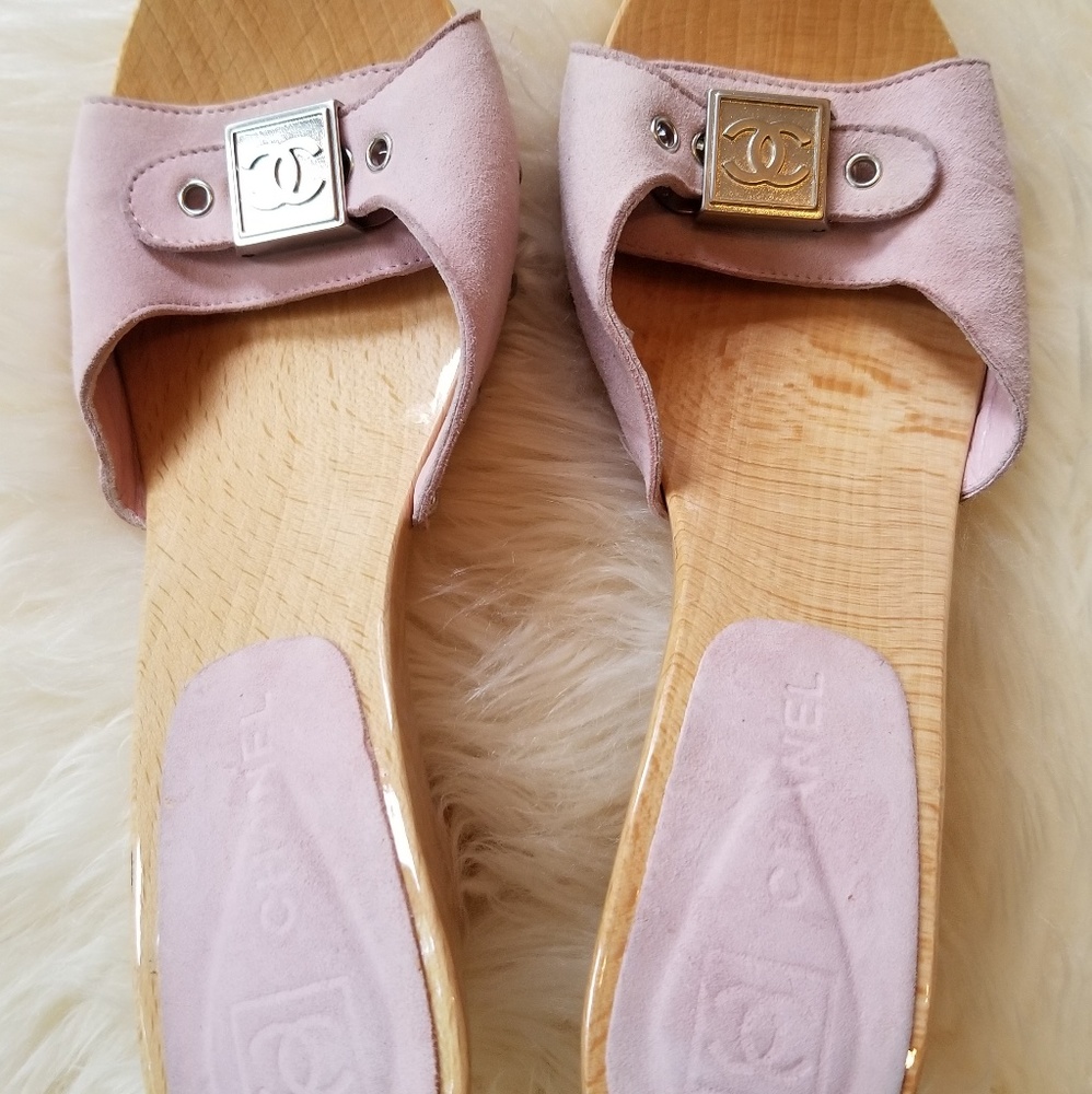 Chanel suede wood heel sandal